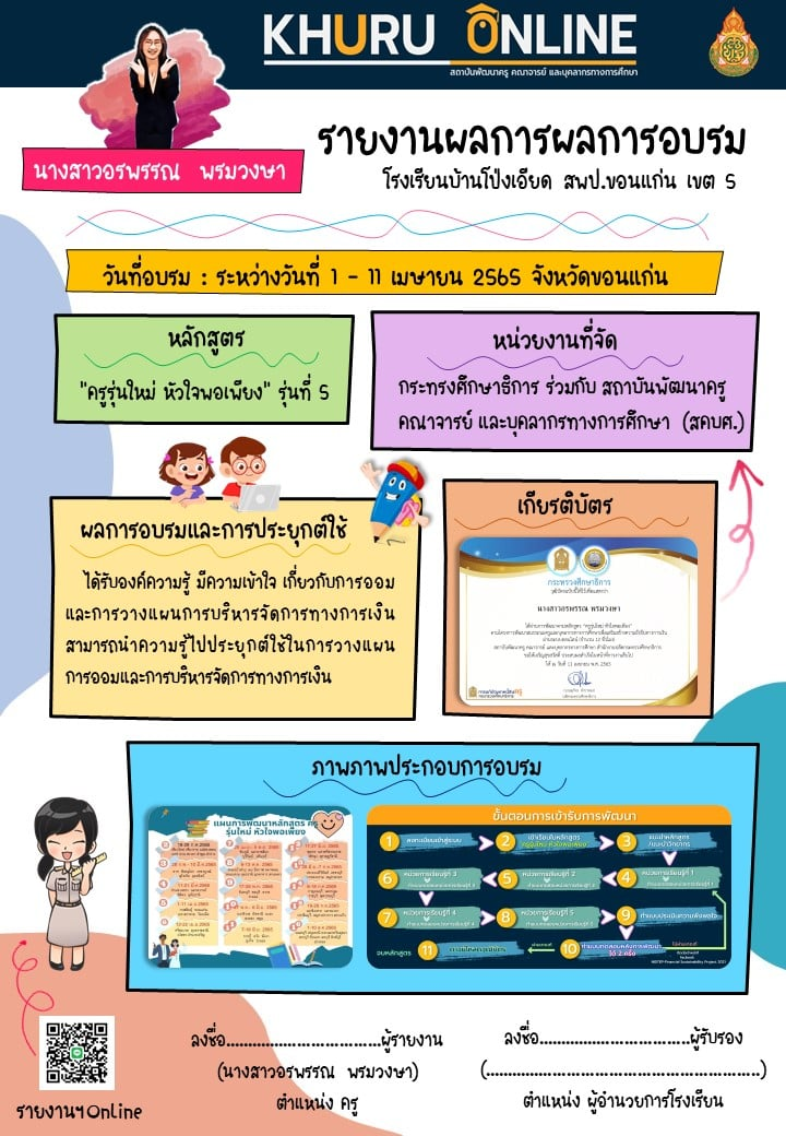 แจกไฟล์ รายงานผลการอบรม การพัฒนาข้าราชการครูและบุคลากรทางการศึกษาที่บรรจุใหม่ กลุ่มอายุราชการ 1-5 ปี หลักสูตร "ครูรุ่นใหม่ หัวใจพอเพียง" ไฟล์ Power Point แก้ไขได้