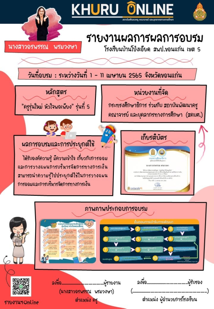 แจกไฟล์ รายงานผลการอบรม การพัฒนาข้าราชการครูและบุคลากรทางการศึกษาที่บรรจุใหม่ กลุ่มอายุราชการ 1-5 ปี หลักสูตร "ครูรุ่นใหม่ หัวใจพอเพียง" ไฟล์ Power Point แก้ไขได้