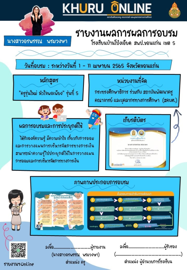 แจกไฟล์ รายงานผลการอบรม การพัฒนาข้าราชการครูและบุคลากรทางการศึกษาที่บรรจุใหม่ กลุ่มอายุราชการ 1-5 ปี หลักสูตร "ครูรุ่นใหม่ หัวใจพอเพียง" ไฟล์ Power Point แก้ไขได้